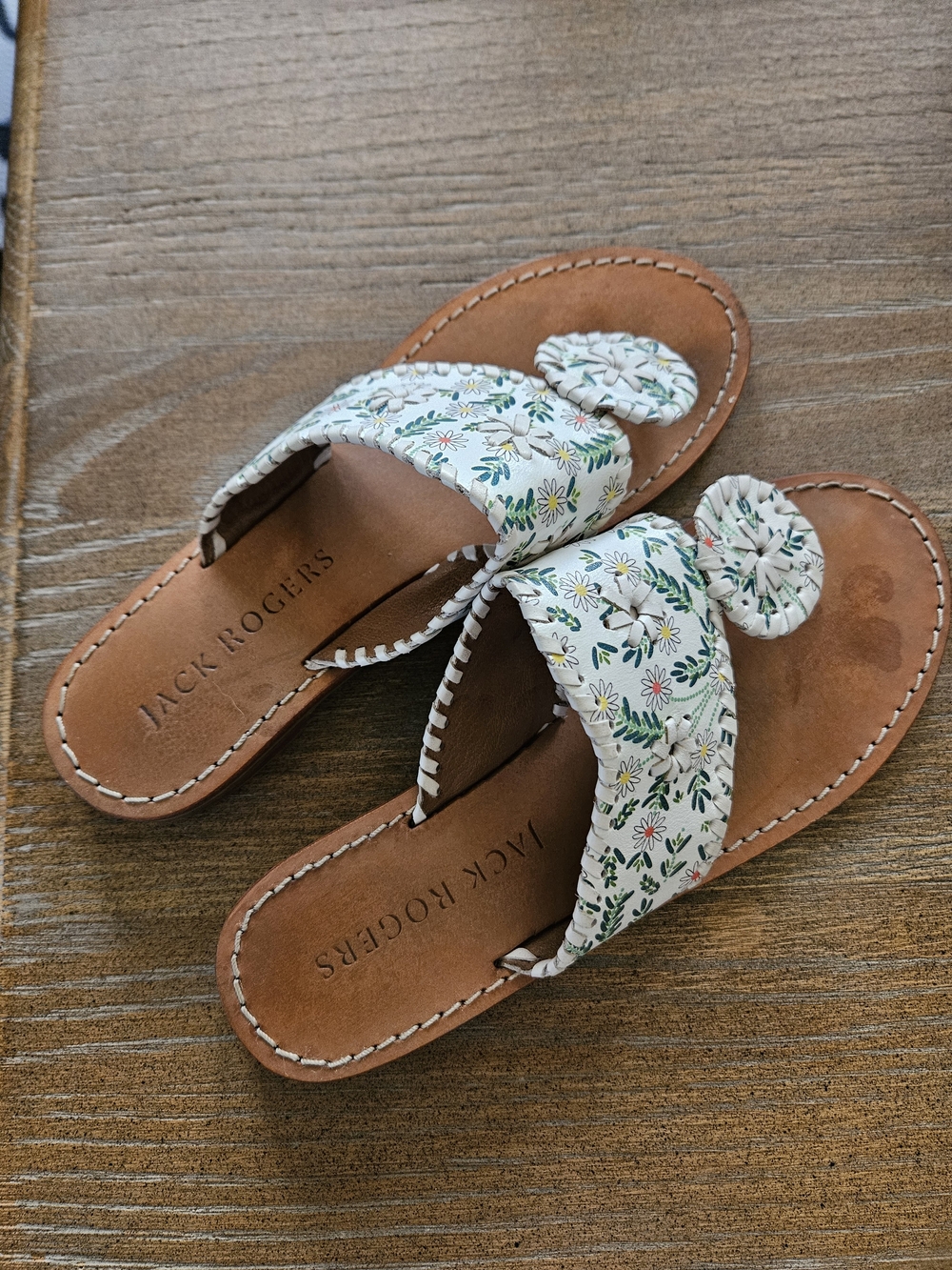 Jack Rogers White Floral Rosette Slide Sandals
